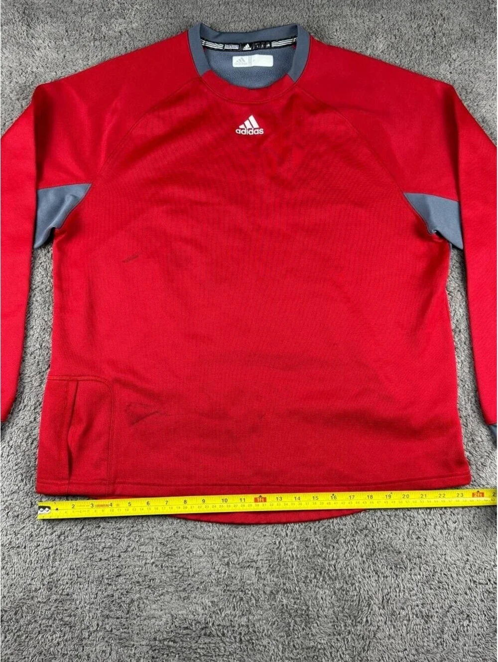 Adidas Mens Red Gray Crewneck Pullover Long Sleeve Sweatshirt Size L Athletic